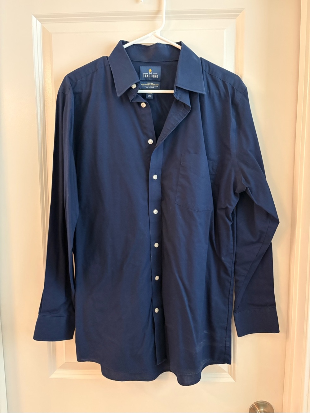 Stafford Men's Dark Navy Button-Front Dress Shirt